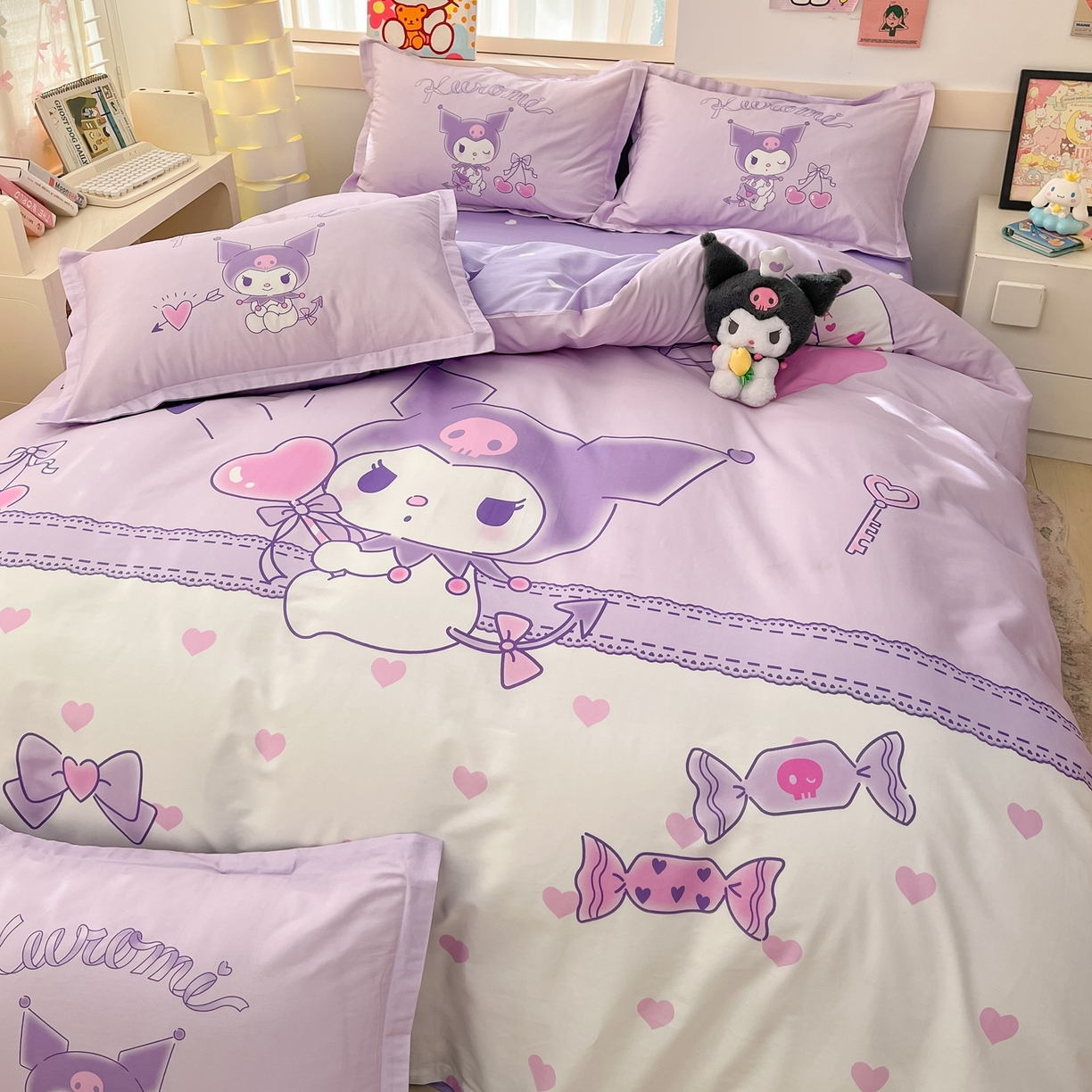 91家纺网 家纺一手货源 找家纺 博雅 2026春夏新款三丽鸥新花型全棉纯棉大版印花四件套 全棉大版（升级款信封枕）气球库洛米