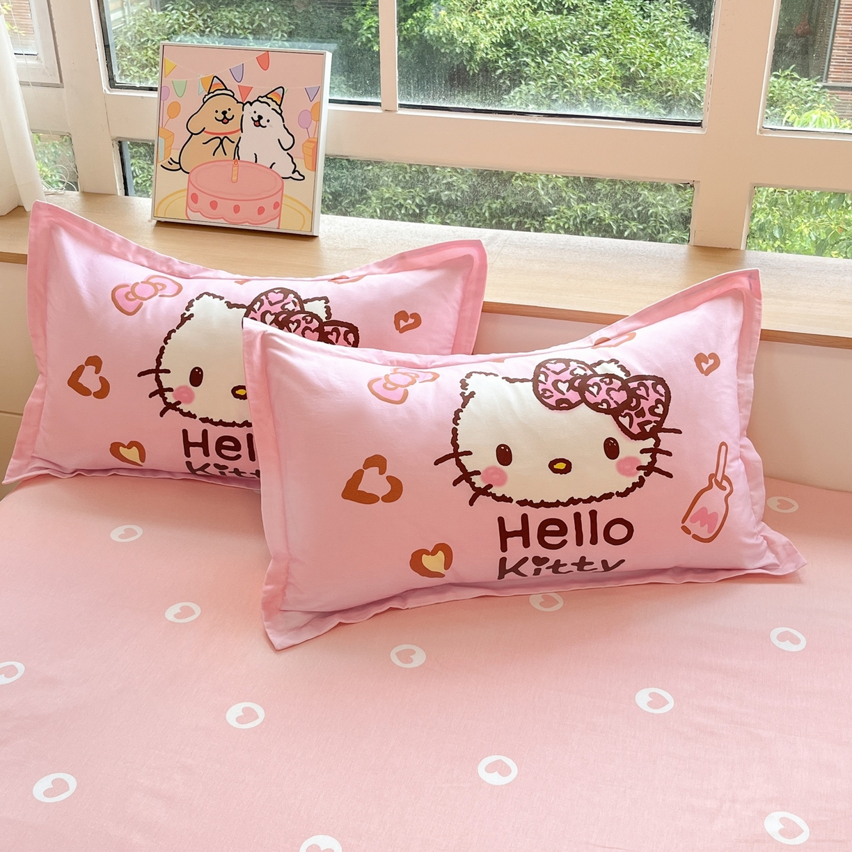 91家纺网 家纺一手货源 找家纺 博雅 2026春夏新款三丽鸥新花型全棉纯棉大版印花四件套 全棉大版（升级款信封枕）甜酷KT