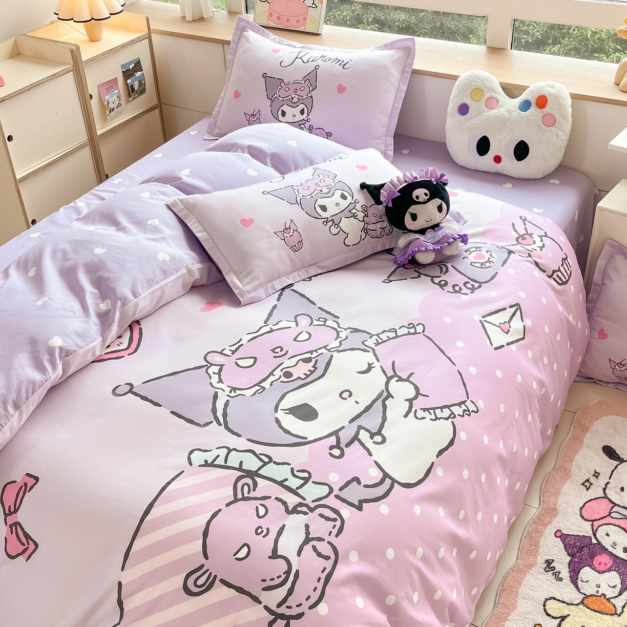 91家纺网 家纺一手货源 找家纺 博雅 2026春夏新款三丽鸥新花型全棉纯棉大版印花四件套 全棉大版（升级款信封枕）晚安库洛米