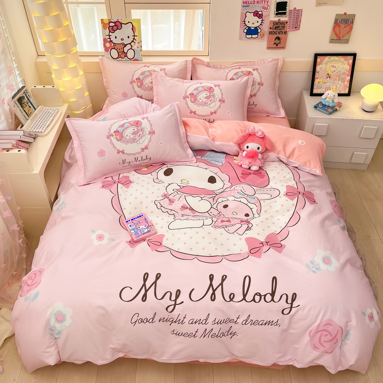 博雅 2026春夏新款三丽鸥新花型全棉纯棉大版印花四件套 全棉大版（升级款信封枕）小花美乐蒂