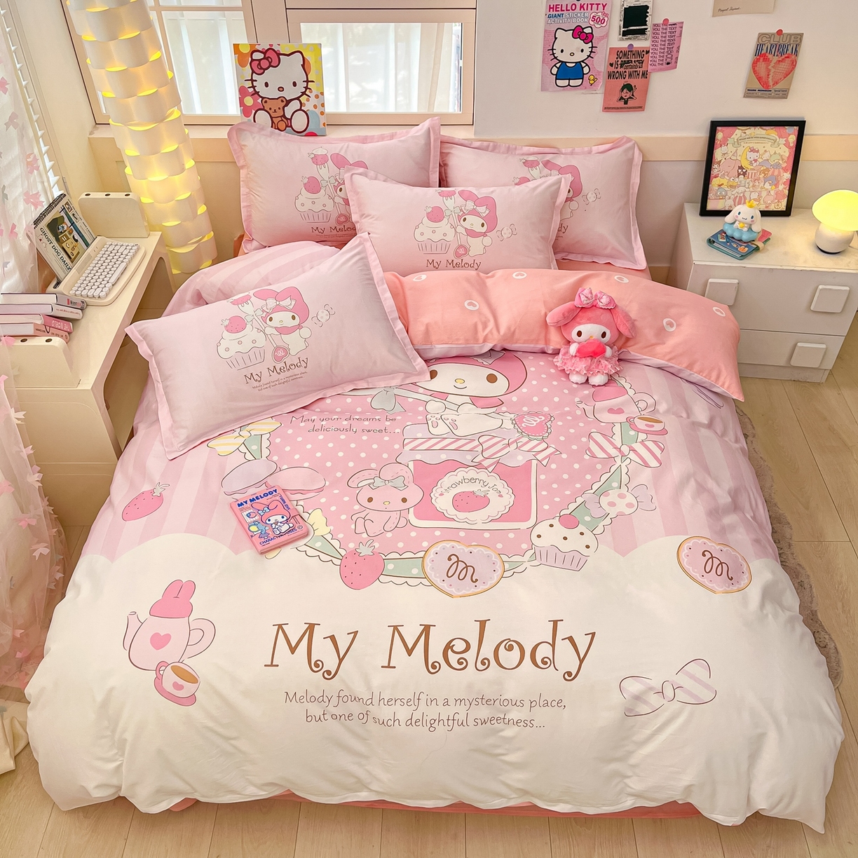 博雅 2026春夏新款三丽鸥新花型全棉纯棉大版印花四件套 全棉大版（升级款信封枕）音乐美乐蒂