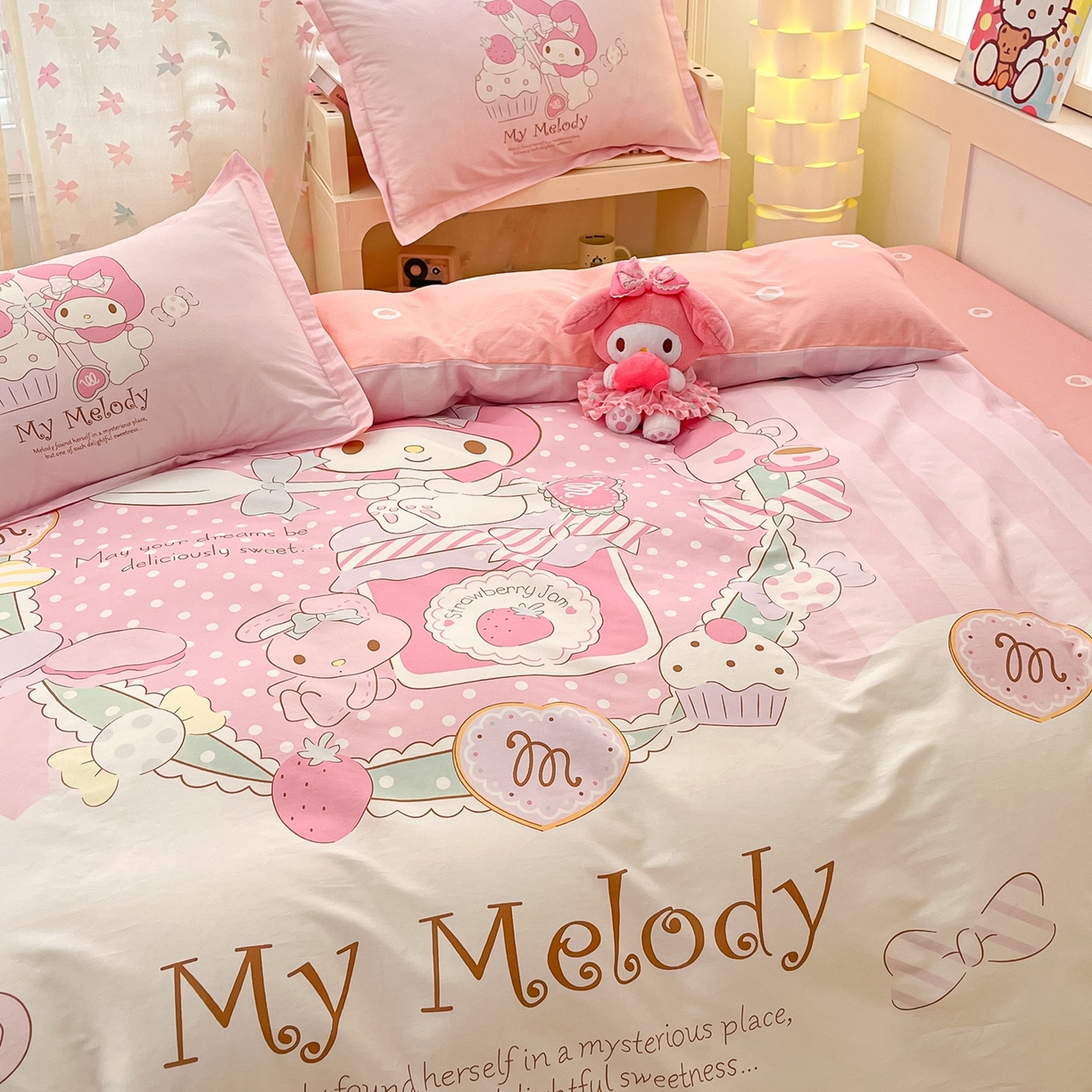 91家纺网 家纺一手货源 找家纺 博雅 2026春夏新款三丽鸥新花型全棉纯棉大版印花四件套 全棉大版（升级款信封枕）音乐美乐蒂