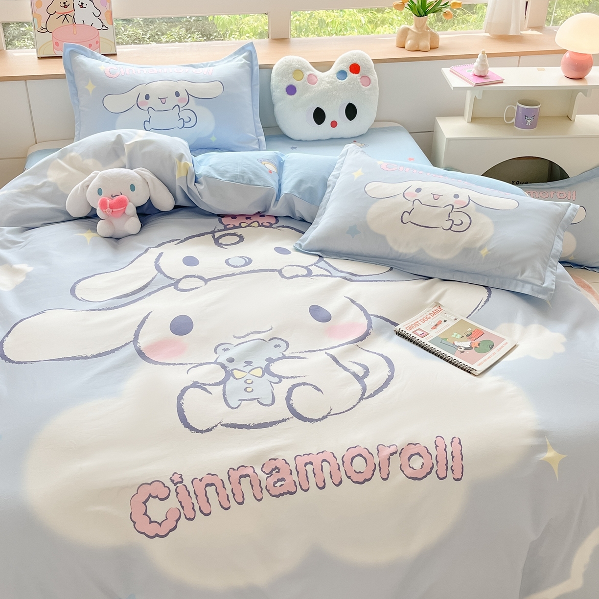 91家纺网 家纺一手货源 找家纺 博雅 2026春夏新款三丽鸥新花型全棉纯棉大版印花四件套 全棉大版（升级款信封枕）云朵玉桂狗