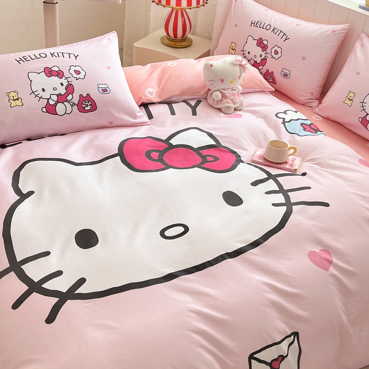 91家纺网 家纺一手货源 找家纺 博雅 2026春夏新款三丽鸥新花型全棉纯棉大版印花四件套 全棉大版-大脸猫kt