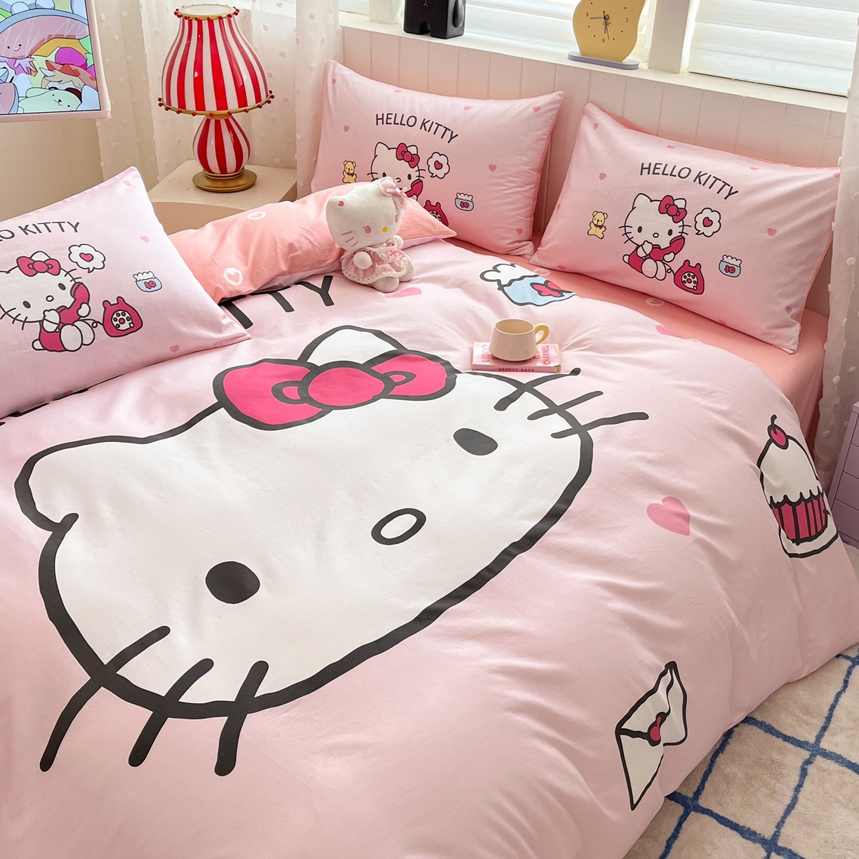 91家纺网 家纺一手货源 找家纺 博雅 2026春夏新款三丽鸥新花型全棉纯棉大版印花四件套 全棉大版-大脸猫kt