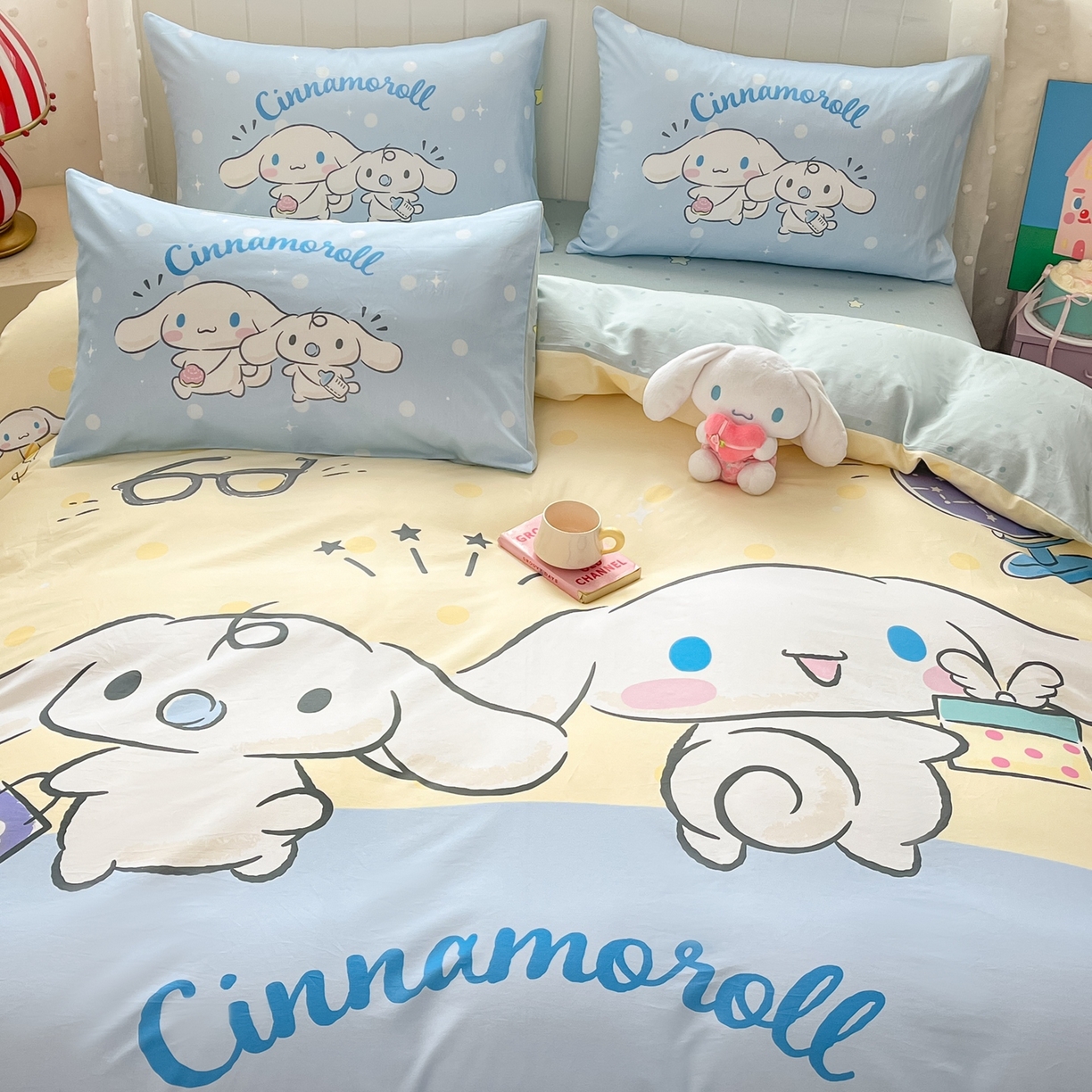 91家纺网 家纺一手货源 找家纺 博雅 2026春夏新款三丽鸥新花型全棉纯棉大版印花四件套 全棉大版-蛋黄玉桂狗