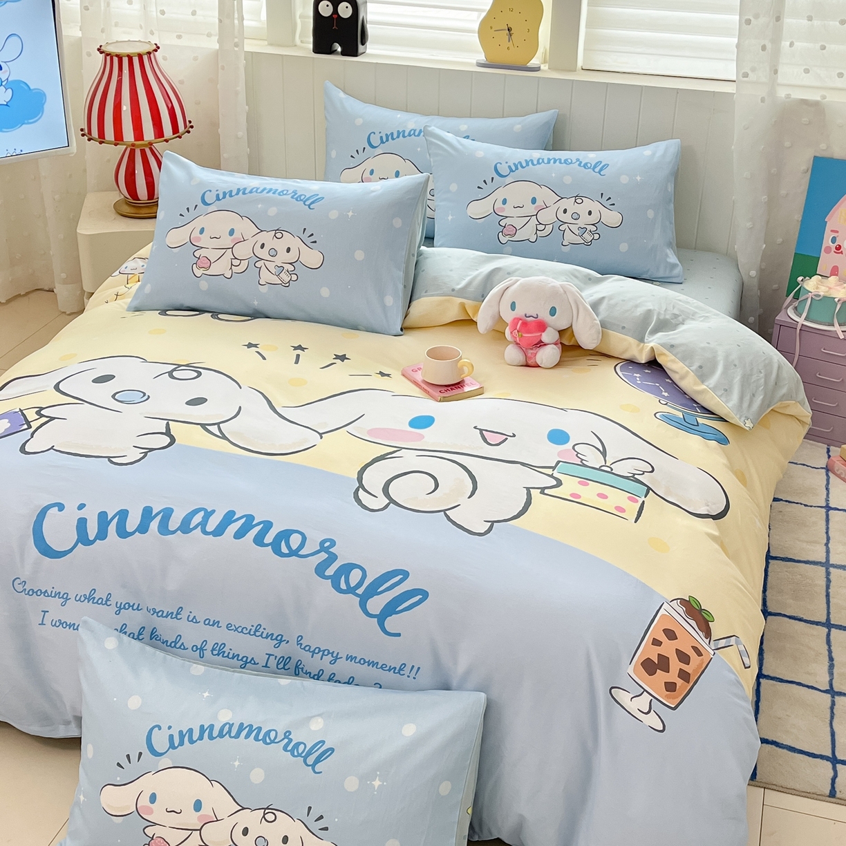 91家纺网 家纺一手货源 找家纺 博雅 2026春夏新款三丽鸥新花型全棉纯棉大版印花四件套 全棉大版-蛋黄玉桂狗