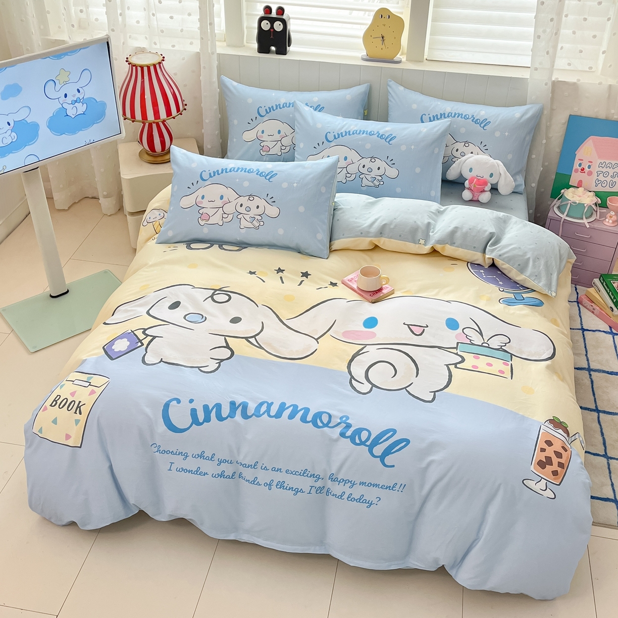 91家纺网 家纺一手货源 找家纺 博雅 2026春夏新款三丽鸥新花型全棉纯棉大版印花四件套 全棉大版-蛋黄玉桂狗