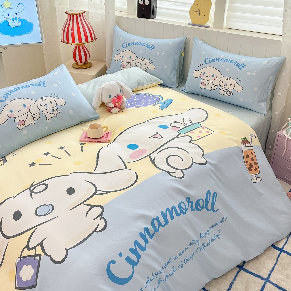 91家纺网 家纺一手货源 找家纺 博雅 2026春夏新款三丽鸥新花型全棉纯棉大版印花四件套 全棉大版-蛋黄玉桂狗