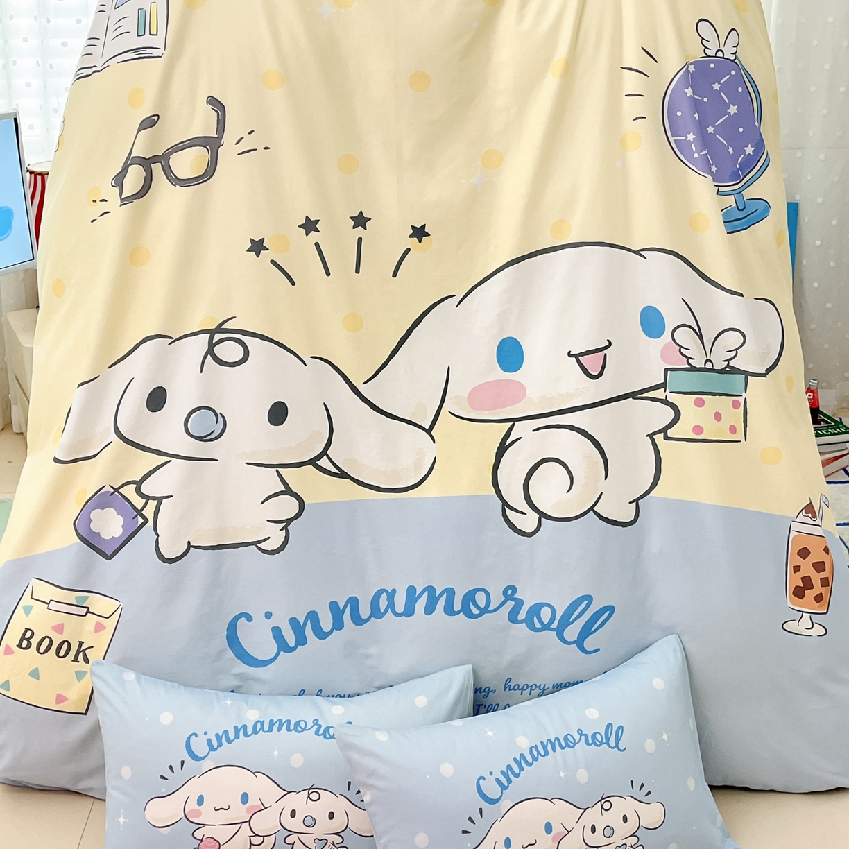 91家纺网 家纺一手货源 找家纺 博雅 2026春夏新款三丽鸥新花型全棉纯棉大版印花四件套 全棉大版-蛋黄玉桂狗