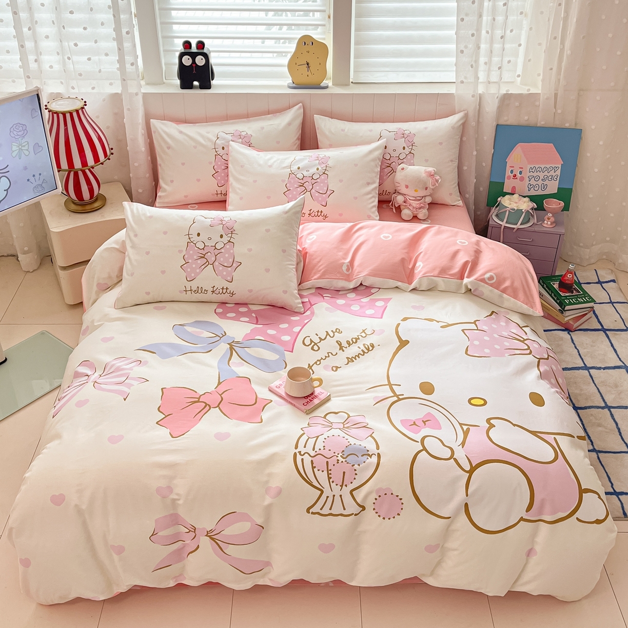 博雅 2026春夏新款三丽鸥新花型全棉纯棉大版印花四件套 全棉大版-粉粉kt