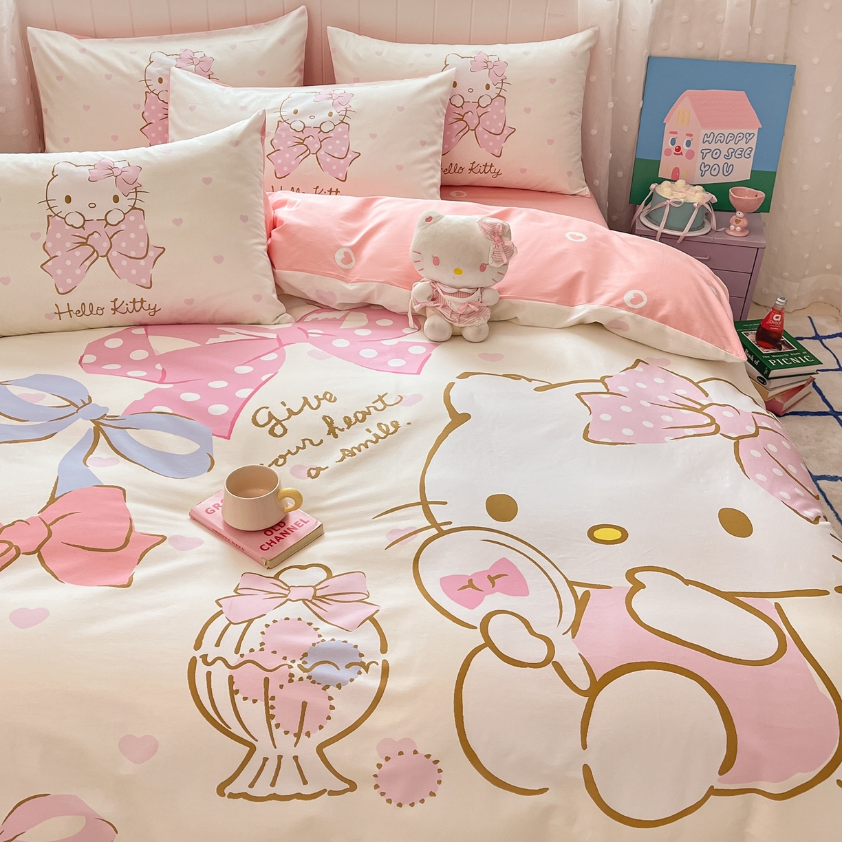 91家纺网 家纺一手货源 找家纺 博雅 2026春夏新款三丽鸥新花型全棉纯棉大版印花四件套 全棉大版-粉粉kt