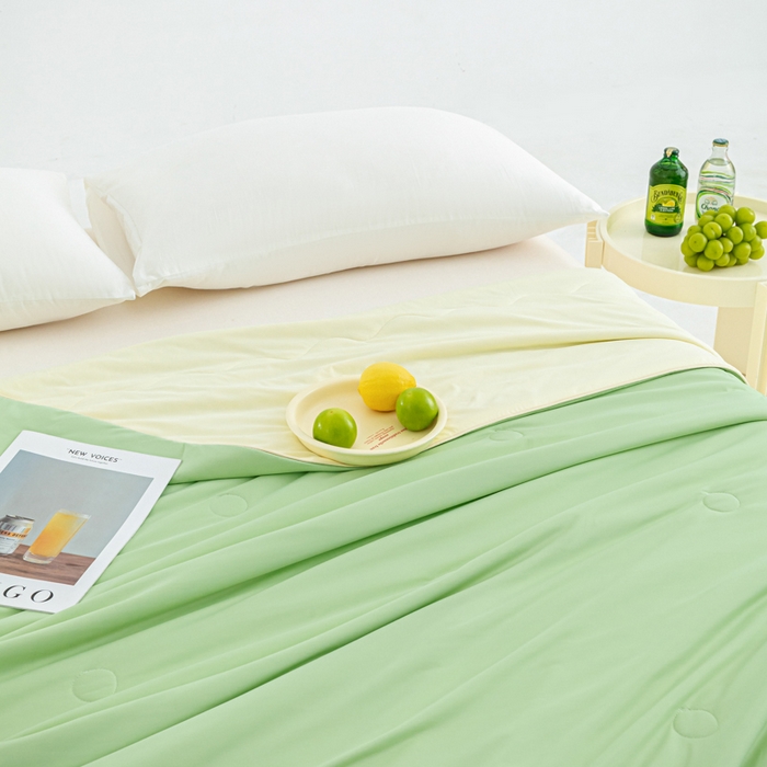 91家纺网 家纺一手货源 找家纺 爱彼家纺 2026新款冰卡Pro+深睡双面用锦纶夏被空调被夏季A类纯色双拼凉感薄被子可机洗被芯-冰卡系列二 冰卡-果绿+芝士