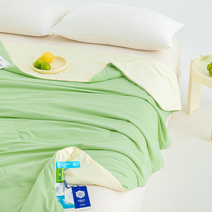 91家纺网 家纺一手货源 找家纺 爱彼家纺 2026新款冰卡Pro+深睡双面用锦纶夏被空调被夏季A类纯色双拼凉感薄被子可机洗被芯-冰卡系列二 冰卡-果绿+芝士