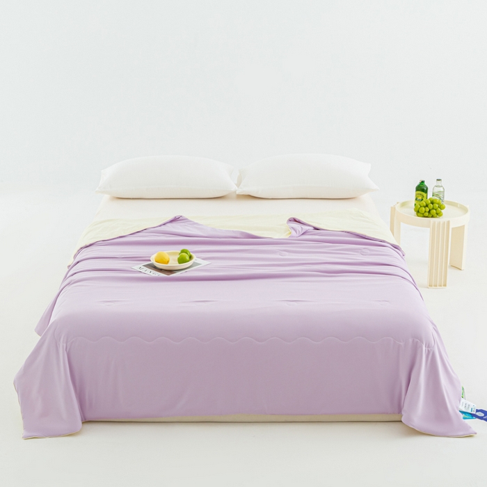 91家纺网 家纺一手货源 找家纺 爱彼家纺 2026新款冰卡Pro+深睡双面用锦纶夏被空调被夏季A类纯色双拼凉感薄被子可机洗被芯-冰卡系列二 冰卡-浅紫+芝士