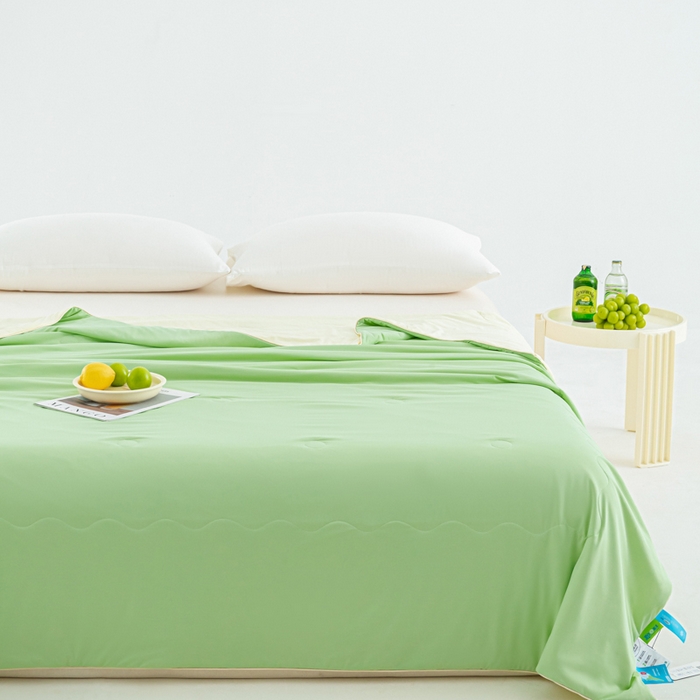 91家纺网 家纺一手货源 找家纺 爱彼家纺 2026新款冰卡Pro+深睡双面用锦纶夏被空调被夏季A类纯色双拼凉感薄被子可机洗被芯-冰卡系列二 冰卡-果绿+芝士