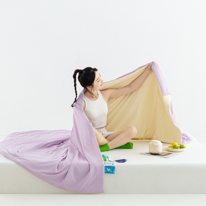 91家纺网 家纺一手货源 找家纺 爱彼家纺 2026新款冰卡Pro+深睡双面用锦纶夏被空调被夏季A类纯色双拼凉感薄被子可机洗被芯-冰卡系列二 冰卡-浅紫+芝士