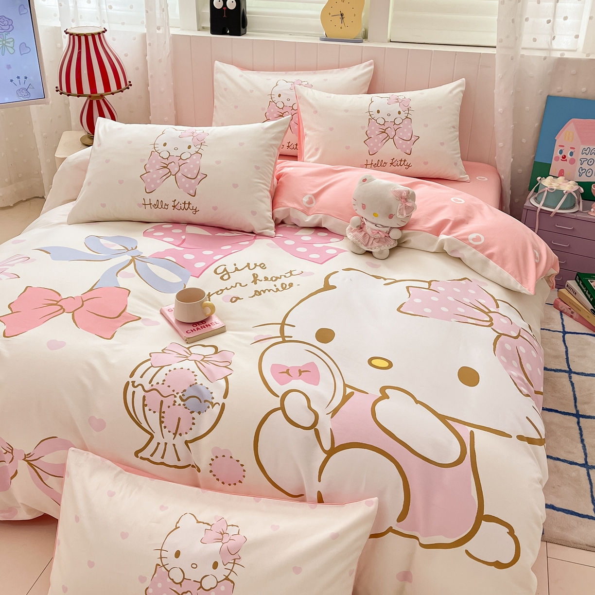 91家纺网 家纺一手货源 找家纺 博雅 2026春夏新款三丽鸥新花型全棉纯棉大版印花四件套 全棉大版-粉粉kt