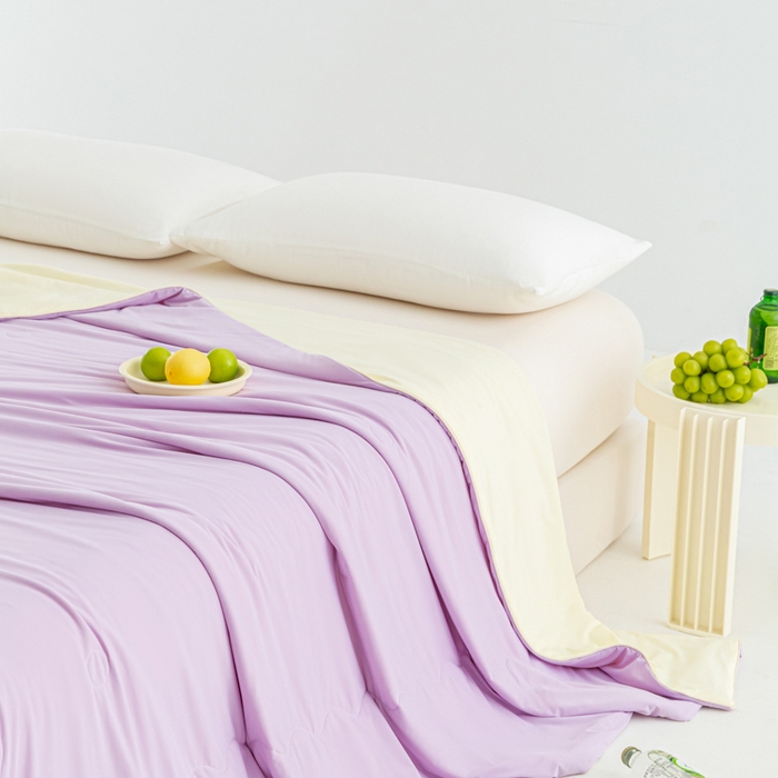 91家纺网 家纺一手货源 找家纺 爱彼家纺 2026新款冰卡Pro+深睡双面用锦纶夏被空调被夏季A类纯色双拼凉感薄被子可机洗被芯-冰卡系列二 冰卡-浅紫+芝士