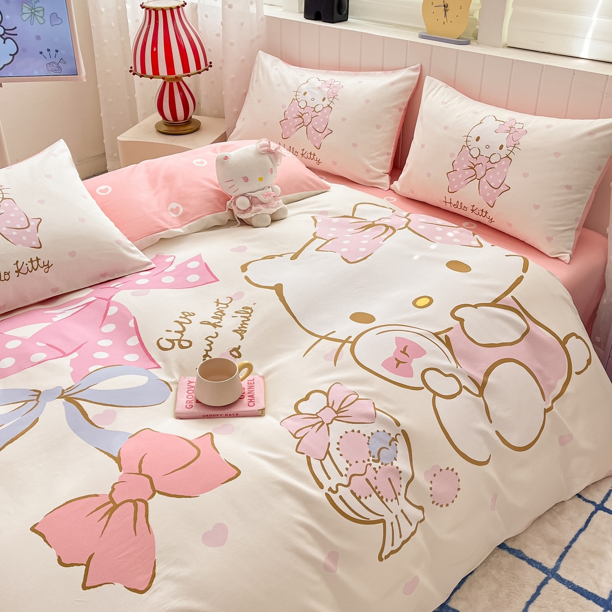 91家纺网 家纺一手货源 找家纺 博雅 2026春夏新款三丽鸥新花型全棉纯棉大版印花四件套 全棉大版-粉粉kt