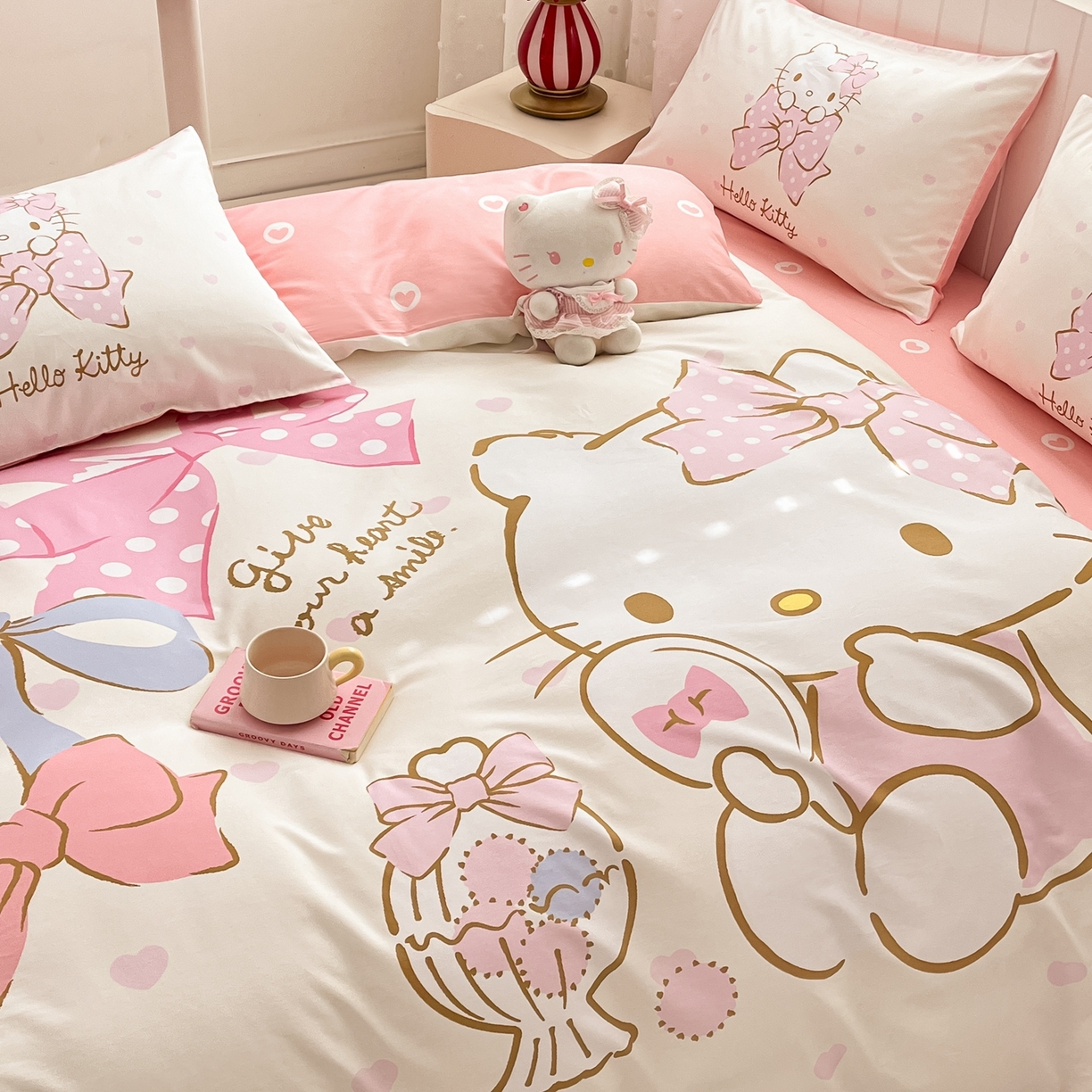 91家纺网 家纺一手货源 找家纺 博雅 2026春夏新款三丽鸥新花型全棉纯棉大版印花四件套 全棉大版-粉粉kt