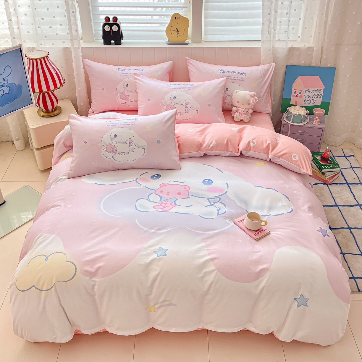 博雅 2026春夏新款三丽鸥新花型全棉纯棉大版印花四件套 全棉大版-粉色星星玉桂狗