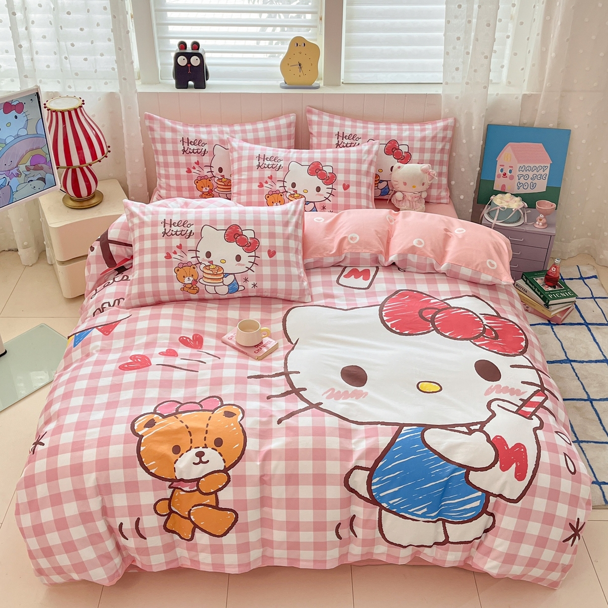 博雅 2026春夏新款三丽鸥新花型全棉纯棉大版印花四件套 全棉大版-格子kt