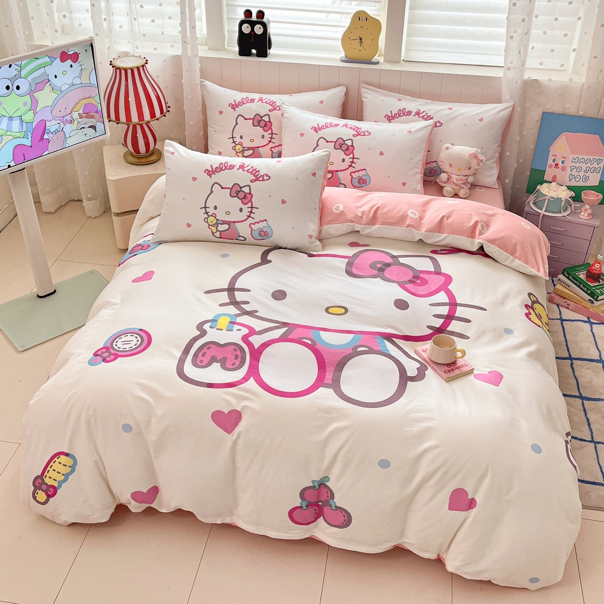 91家纺网 家纺一手货源 找家纺 博雅 2026春夏新款三丽鸥新花型全棉纯棉大版印花四件套 全棉大版-镜子kt