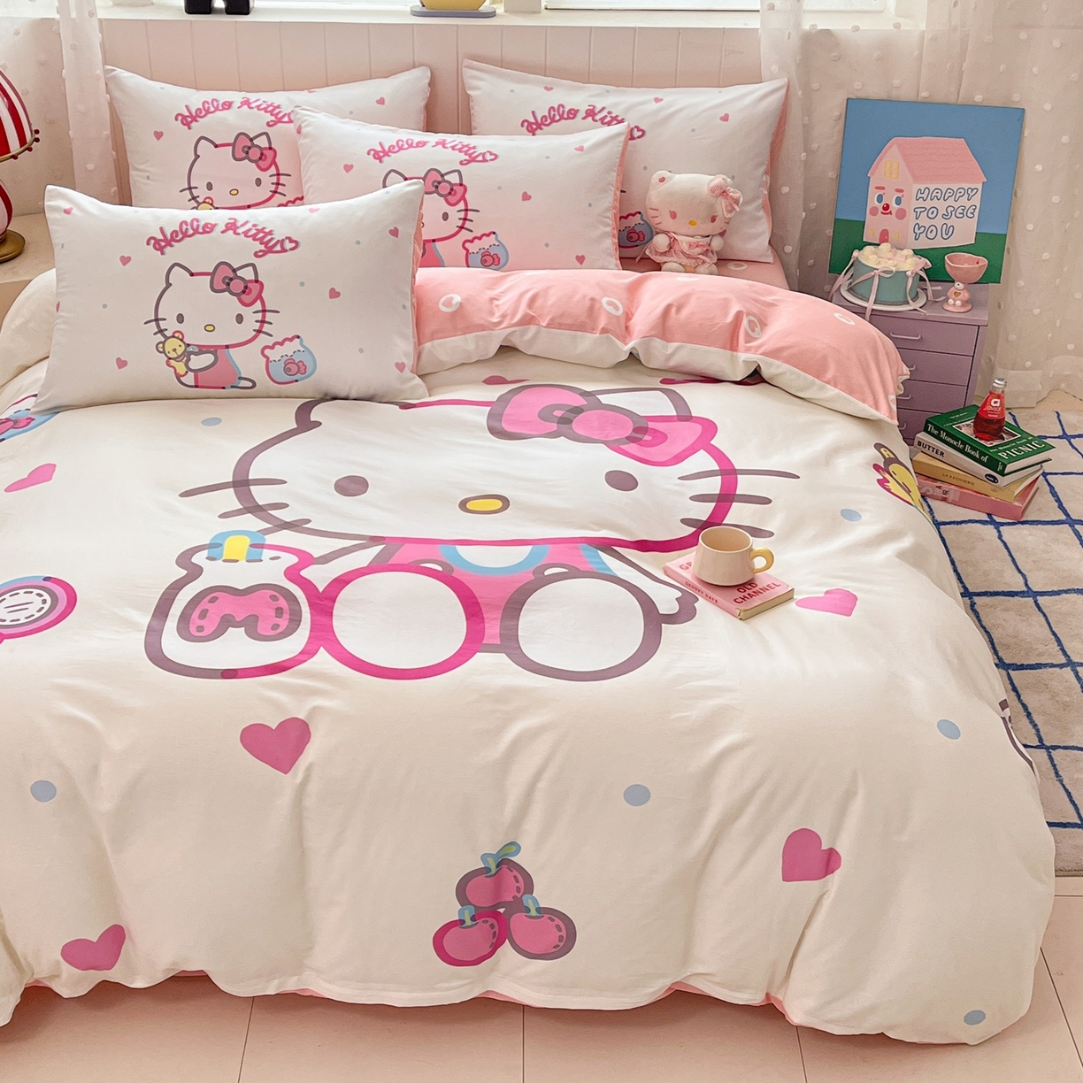 91家纺网 家纺一手货源 找家纺 博雅 2026春夏新款三丽鸥新花型全棉纯棉大版印花四件套 全棉大版-镜子kt