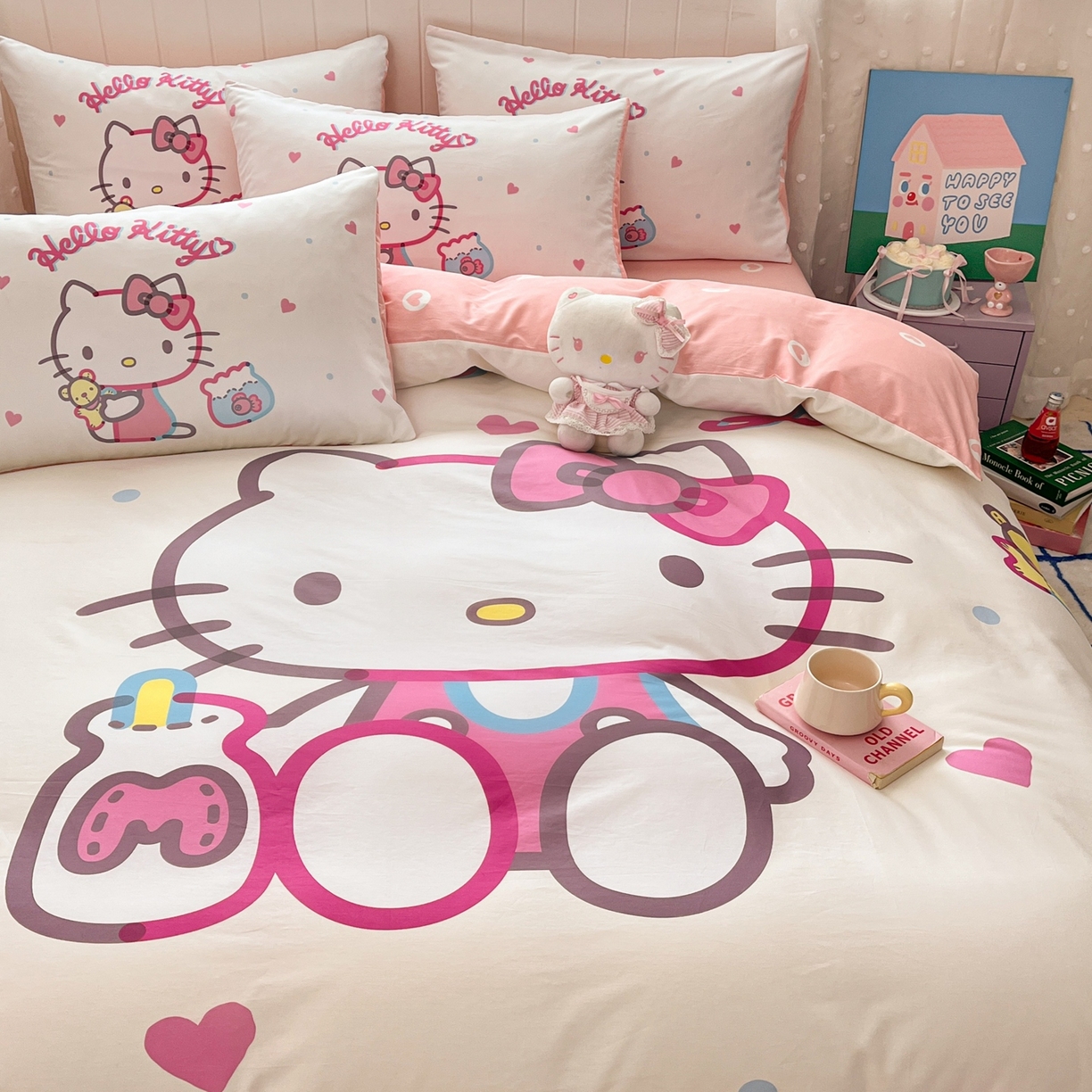 91家纺网 家纺一手货源 找家纺 博雅 2026春夏新款三丽鸥新花型全棉纯棉大版印花四件套 全棉大版-镜子kt