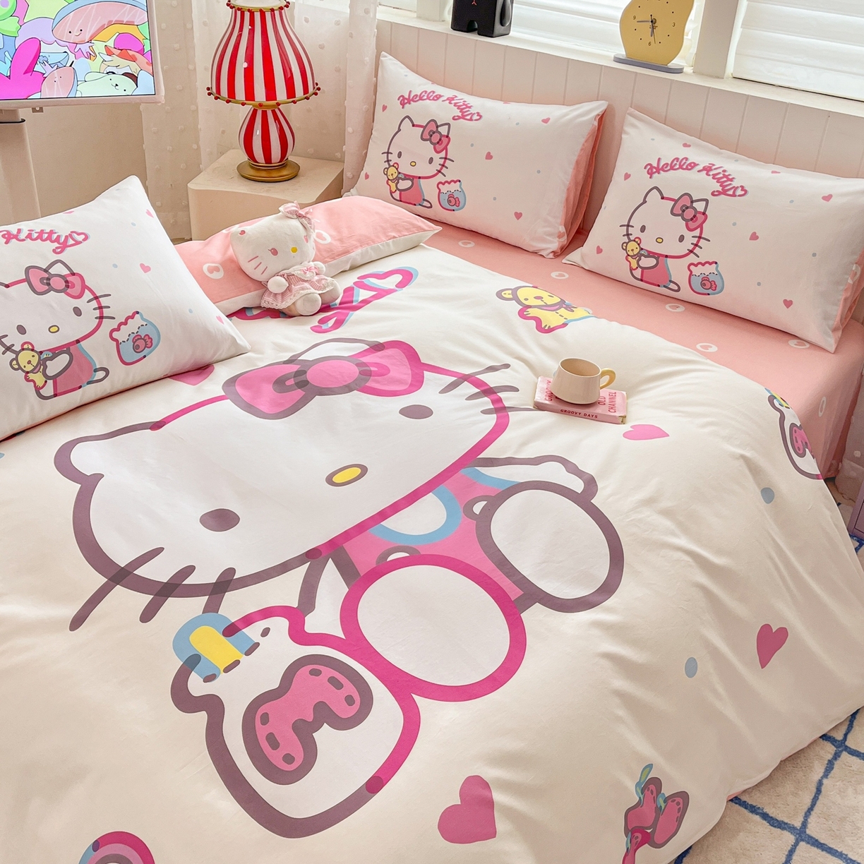 91家纺网 家纺一手货源 找家纺 博雅 2026春夏新款三丽鸥新花型全棉纯棉大版印花四件套 全棉大版-镜子kt