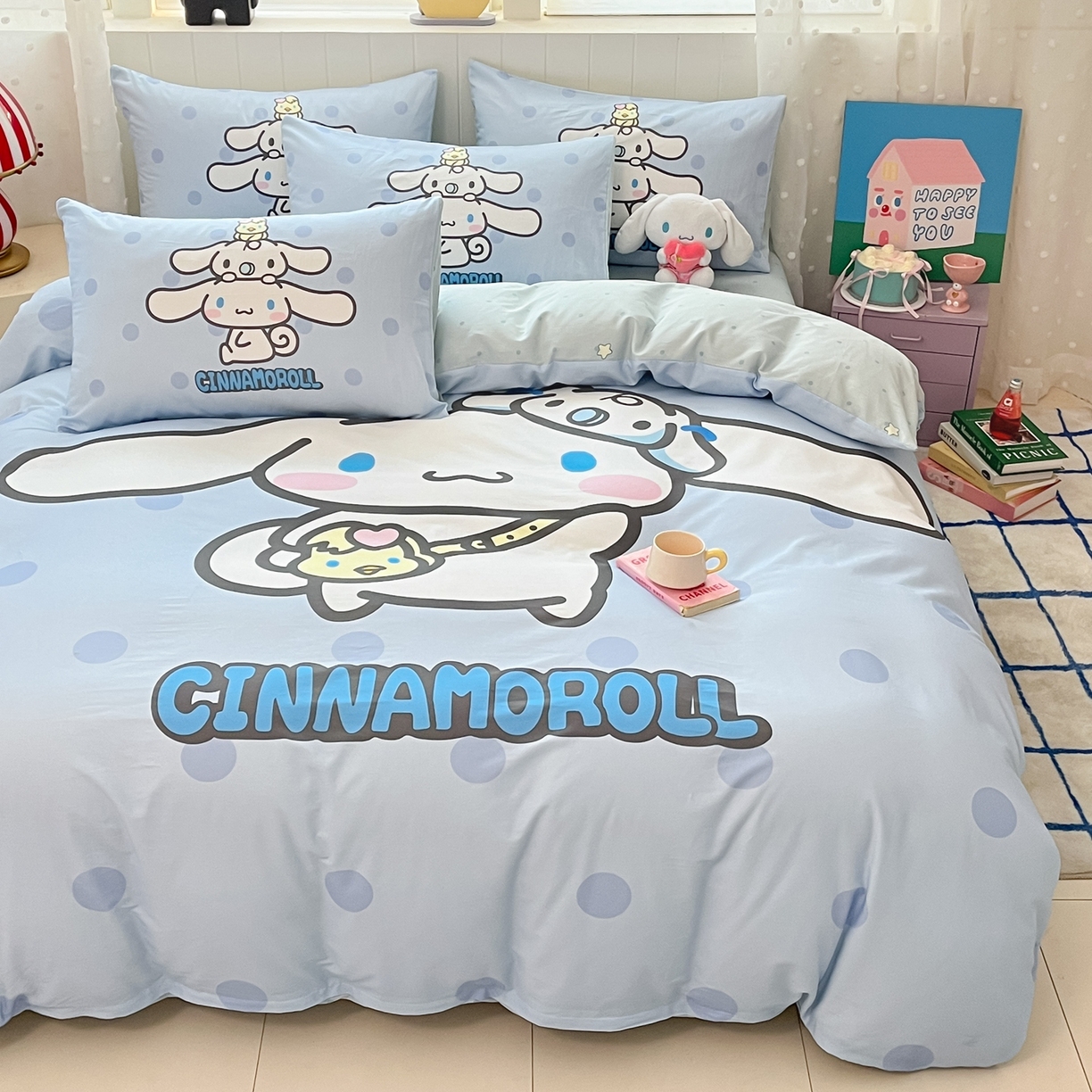 91家纺网 家纺一手货源 找家纺 博雅 2026春夏新款三丽鸥新花型全棉纯棉大版印花四件套 全棉大版-圈圈玉桂狗