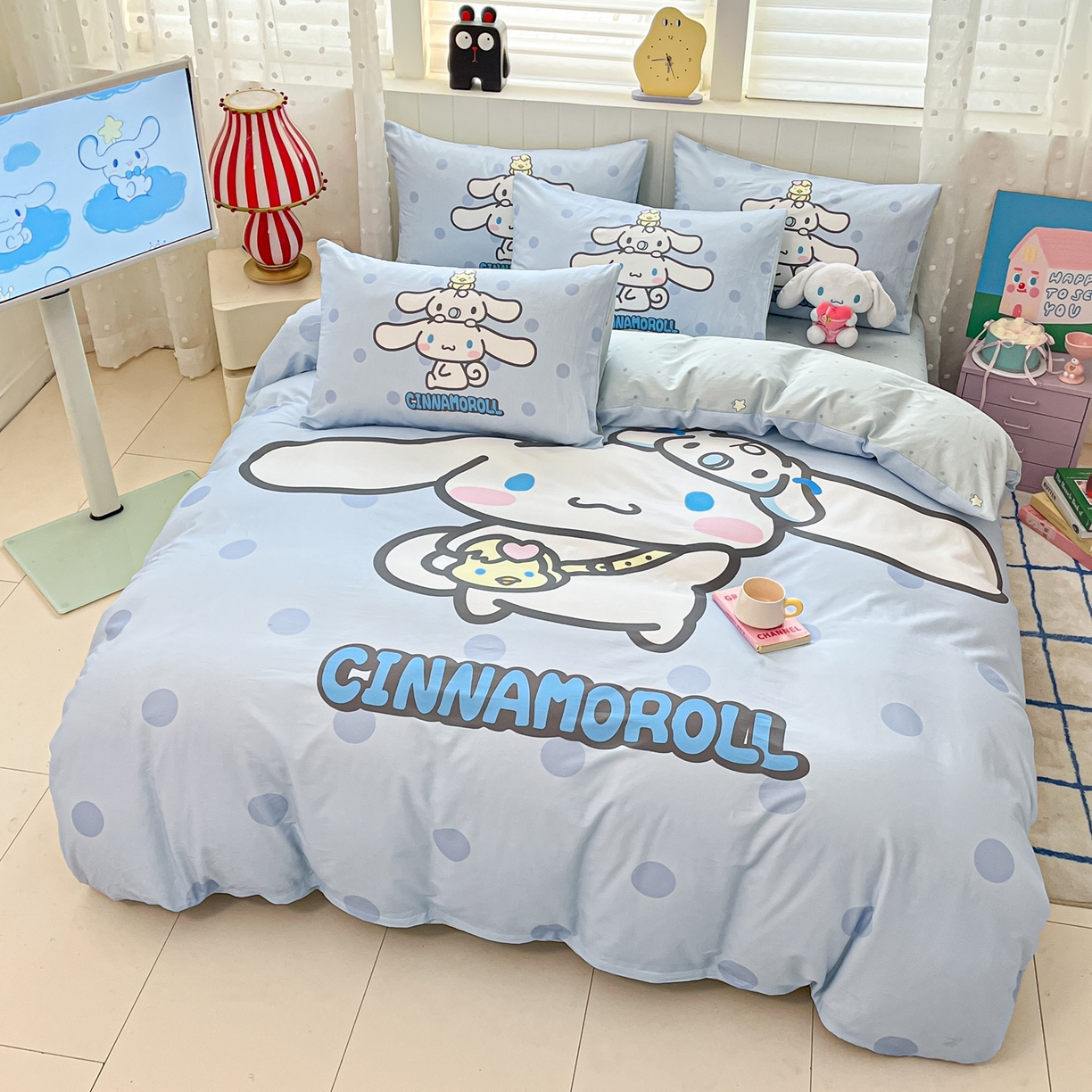 91家纺网 家纺一手货源 找家纺 博雅 2026春夏新款三丽鸥新花型全棉纯棉大版印花四件套 全棉大版-圈圈玉桂狗