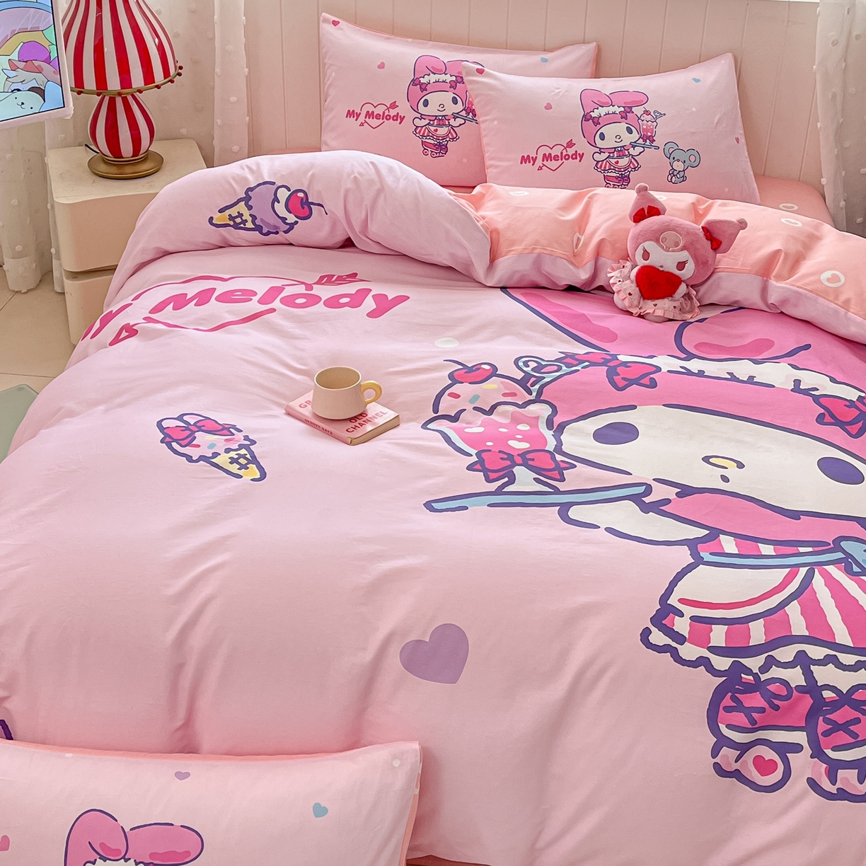 91家纺网 家纺一手货源 找家纺 博雅 2026春夏新款三丽鸥新花型全棉纯棉大版印花四件套 全棉大版-纸杯蛋糕美乐蒂