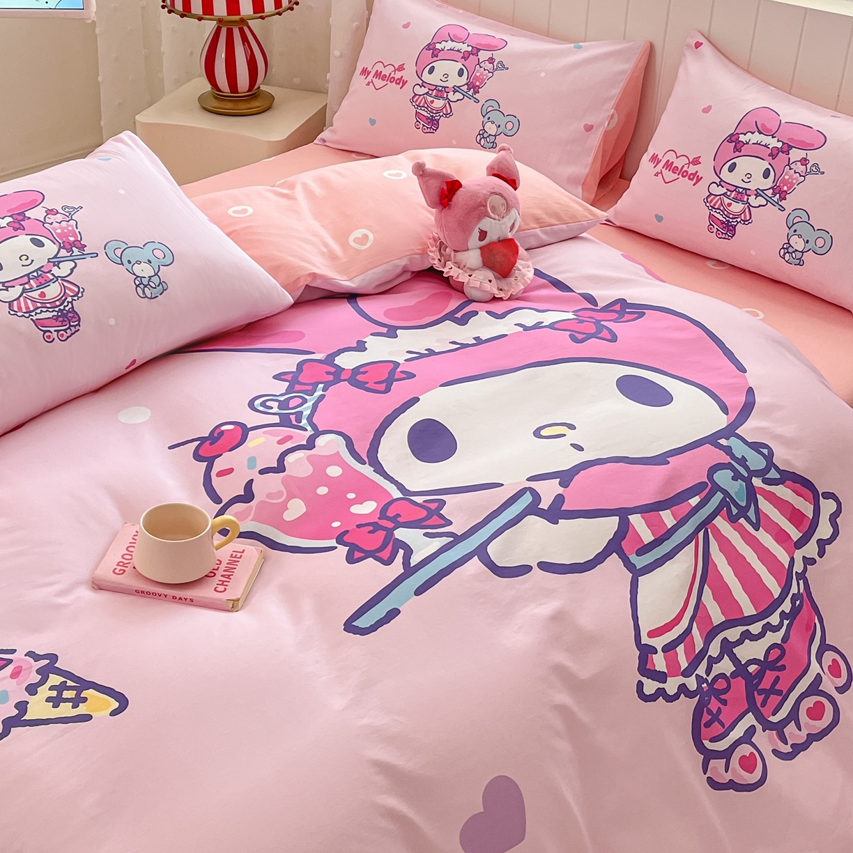 91家纺网 家纺一手货源 找家纺 博雅 2026春夏新款三丽鸥新花型全棉纯棉大版印花四件套 全棉大版-纸杯蛋糕美乐蒂