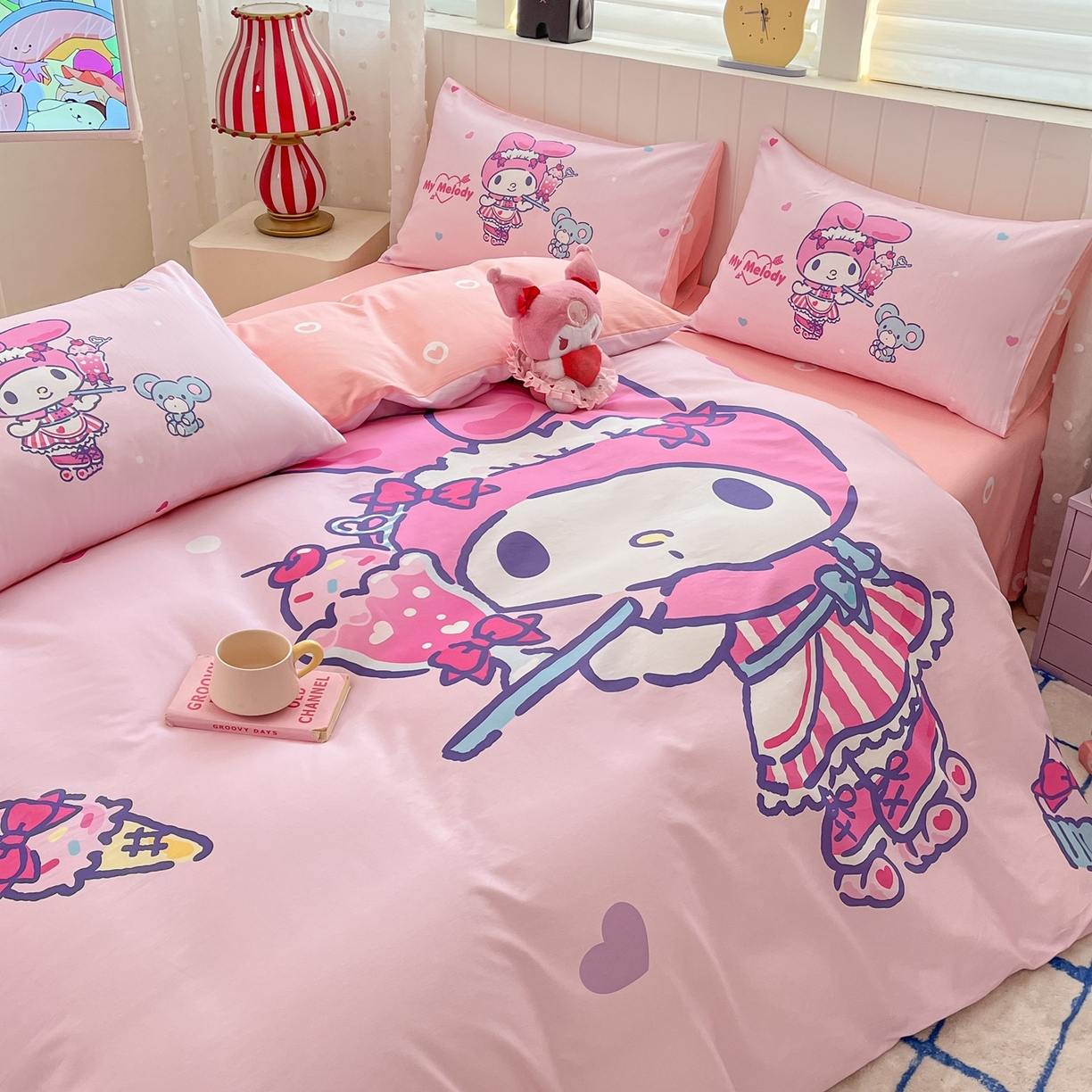 91家纺网 家纺一手货源 找家纺 博雅 2026春夏新款三丽鸥新花型全棉纯棉大版印花四件套 全棉大版-纸杯蛋糕美乐蒂