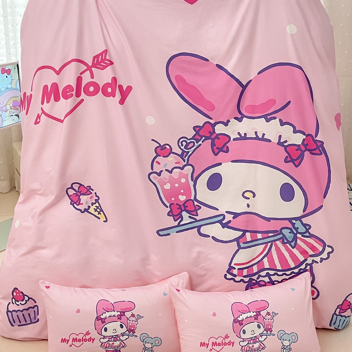 91家纺网 家纺一手货源 找家纺 博雅 2026春夏新款三丽鸥新花型全棉纯棉大版印花四件套 全棉大版-纸杯蛋糕美乐蒂