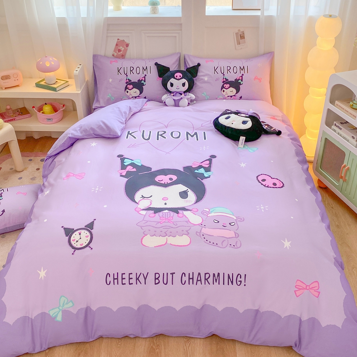 91家纺网 家纺一手货源 找家纺 博雅 2026春夏新款三丽鸥新花型全棉纯棉大版印花四件套 小恶魔库洛米