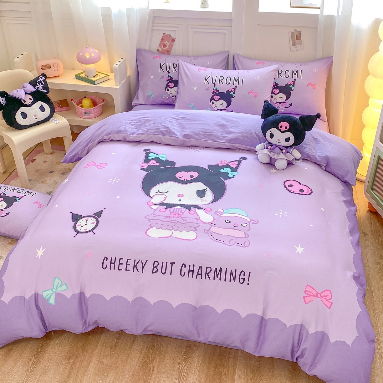 91家纺网 家纺一手货源 找家纺 博雅 2026春夏新款三丽鸥新花型全棉纯棉大版印花四件套 小恶魔库洛米