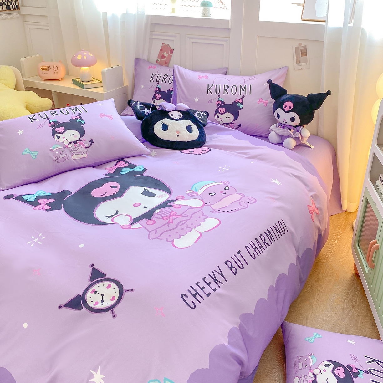 91家纺网 家纺一手货源 找家纺 博雅 2026春夏新款三丽鸥新花型全棉纯棉大版印花四件套 小恶魔库洛米