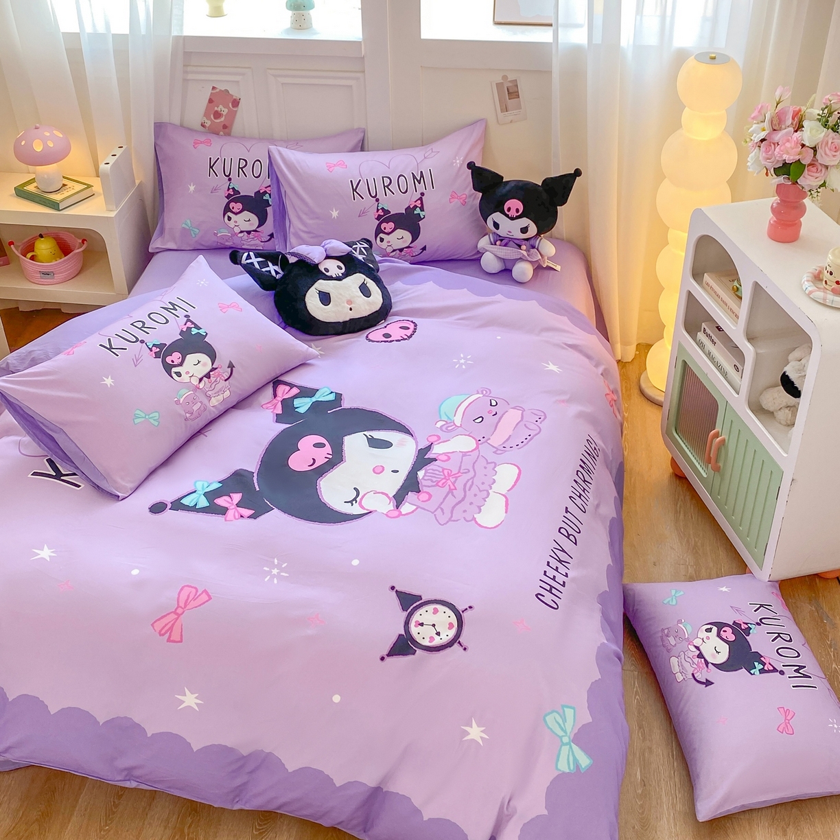 91家纺网 家纺一手货源 找家纺 博雅 2026春夏新款三丽鸥新花型全棉纯棉大版印花四件套 小恶魔库洛米