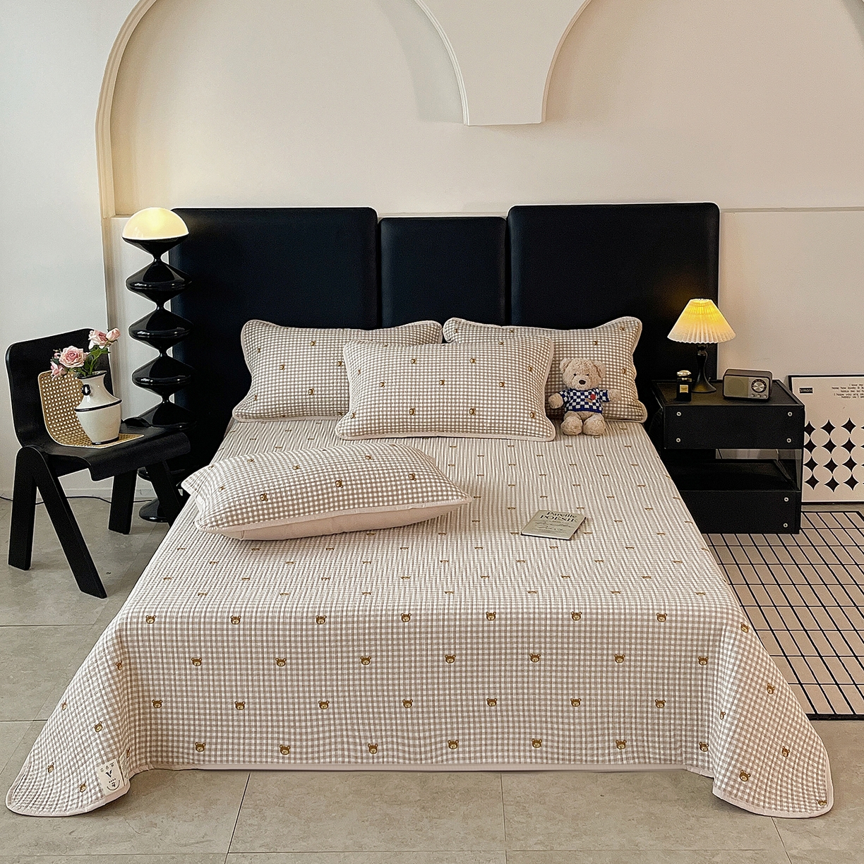 金丝兔 2026新款复古碎花亲肤水洗棉单床盖仿棉夹棉床盖床盖三件套 呆呆熊