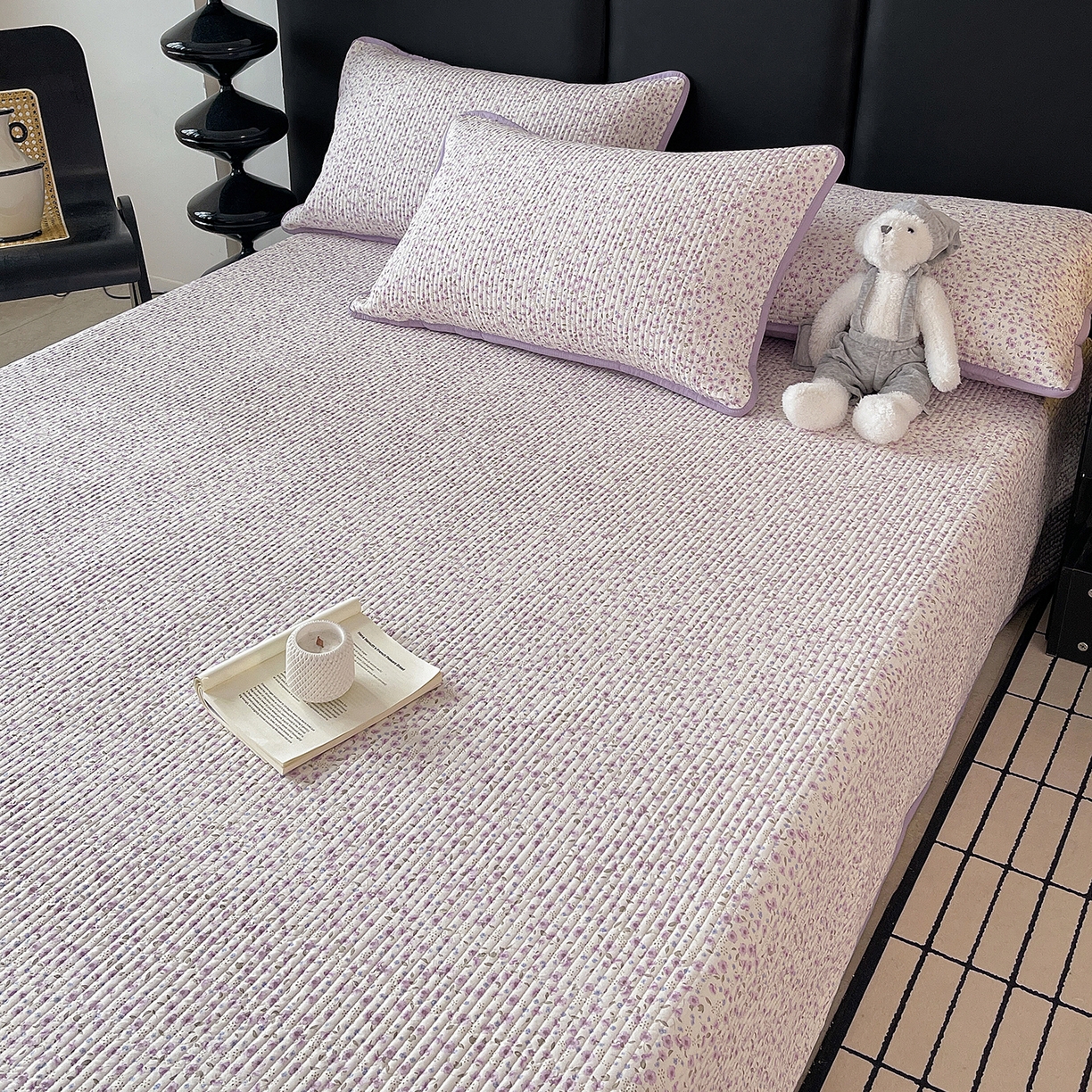 91家纺网 家纺一手货源 找家纺 金丝兔 2026新款复古碎花亲肤水洗棉单床盖仿棉夹棉床盖床盖三件套 荔椿