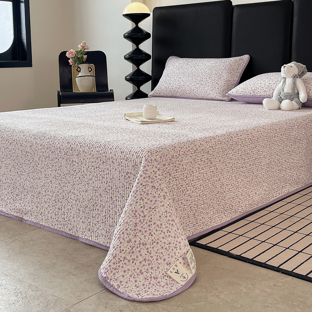 91家纺网 家纺一手货源 找家纺 金丝兔 2026新款复古碎花亲肤水洗棉单床盖仿棉夹棉床盖床盖三件套 荔椿