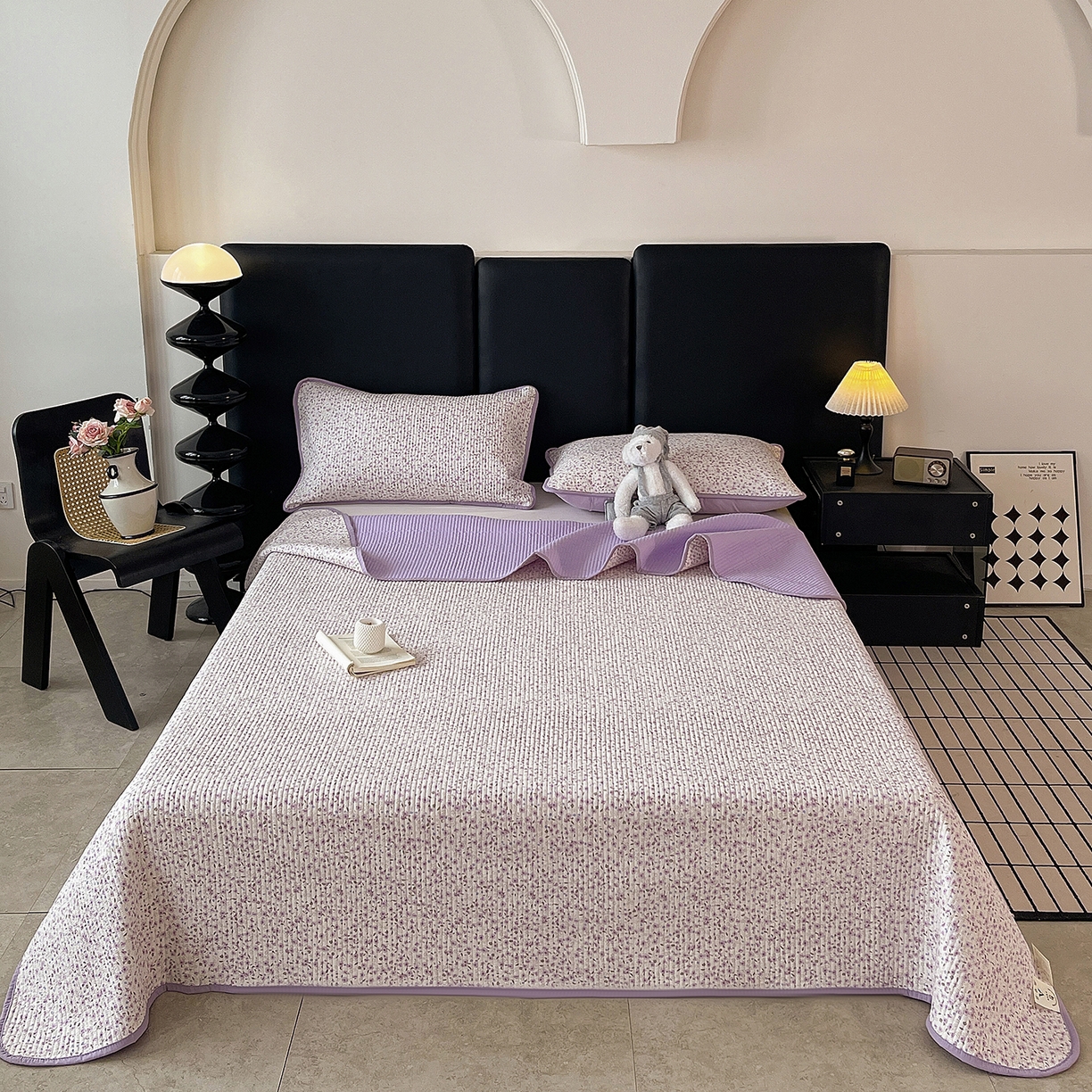 91家纺网 家纺一手货源 找家纺 金丝兔 2026新款复古碎花亲肤水洗棉单床盖仿棉夹棉床盖床盖三件套 荔椿