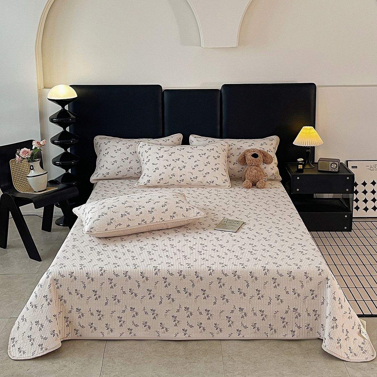 金丝兔 2026新款复古碎花亲肤水洗棉单床盖仿棉夹棉床盖床盖三件套 蔓枝