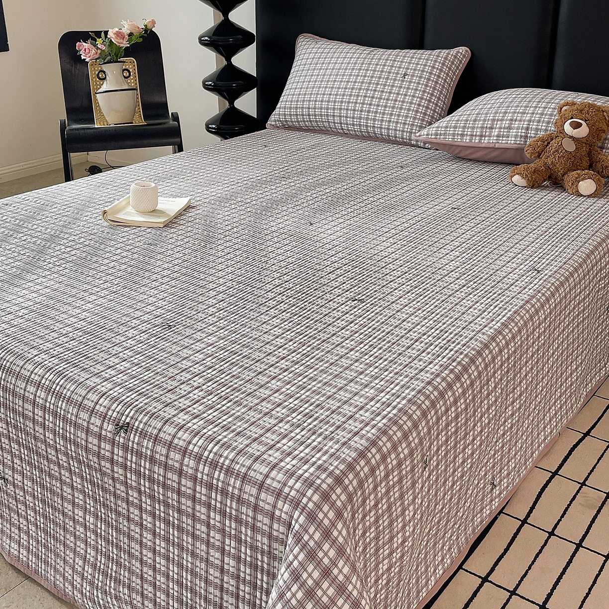 91家纺网 家纺一手货源 找家纺 金丝兔 2026新款复古碎花亲肤水洗棉单床盖仿棉夹棉床盖床盖三件套 茉莉清茶