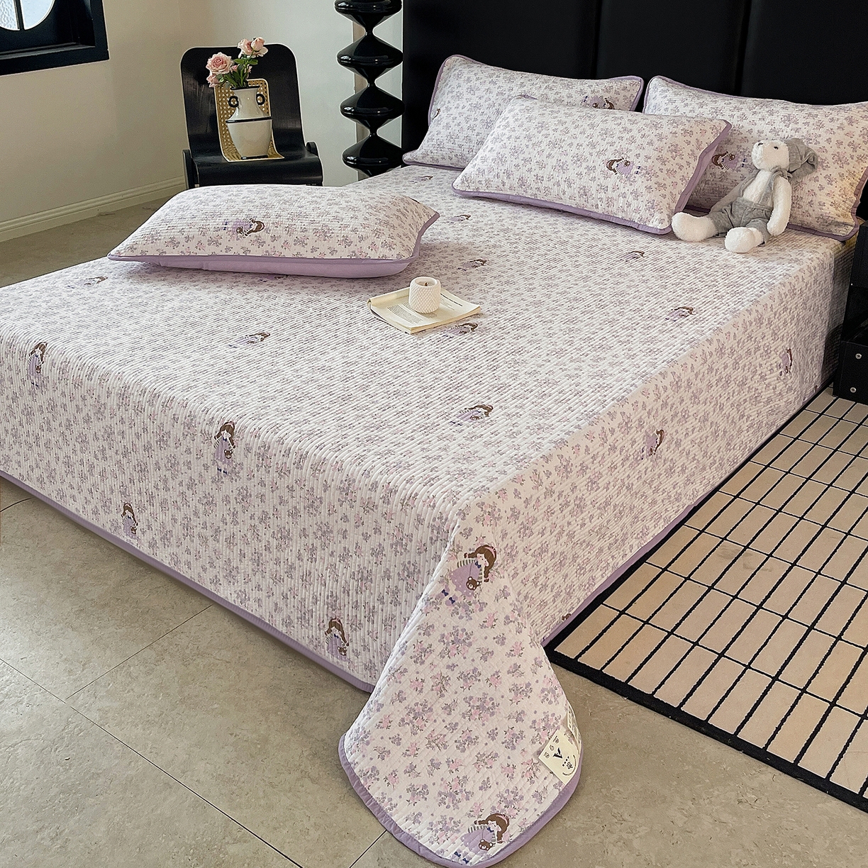 91家纺网 家纺一手货源 找家纺 金丝兔 2026新款复古碎花亲肤水洗棉单床盖仿棉夹棉床盖床盖三件套 童话