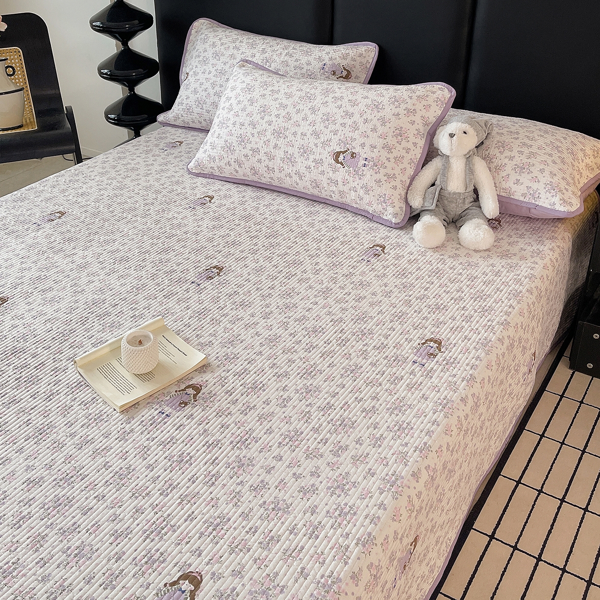 91家纺网 家纺一手货源 找家纺 金丝兔 2026新款复古碎花亲肤水洗棉单床盖仿棉夹棉床盖床盖三件套 童话