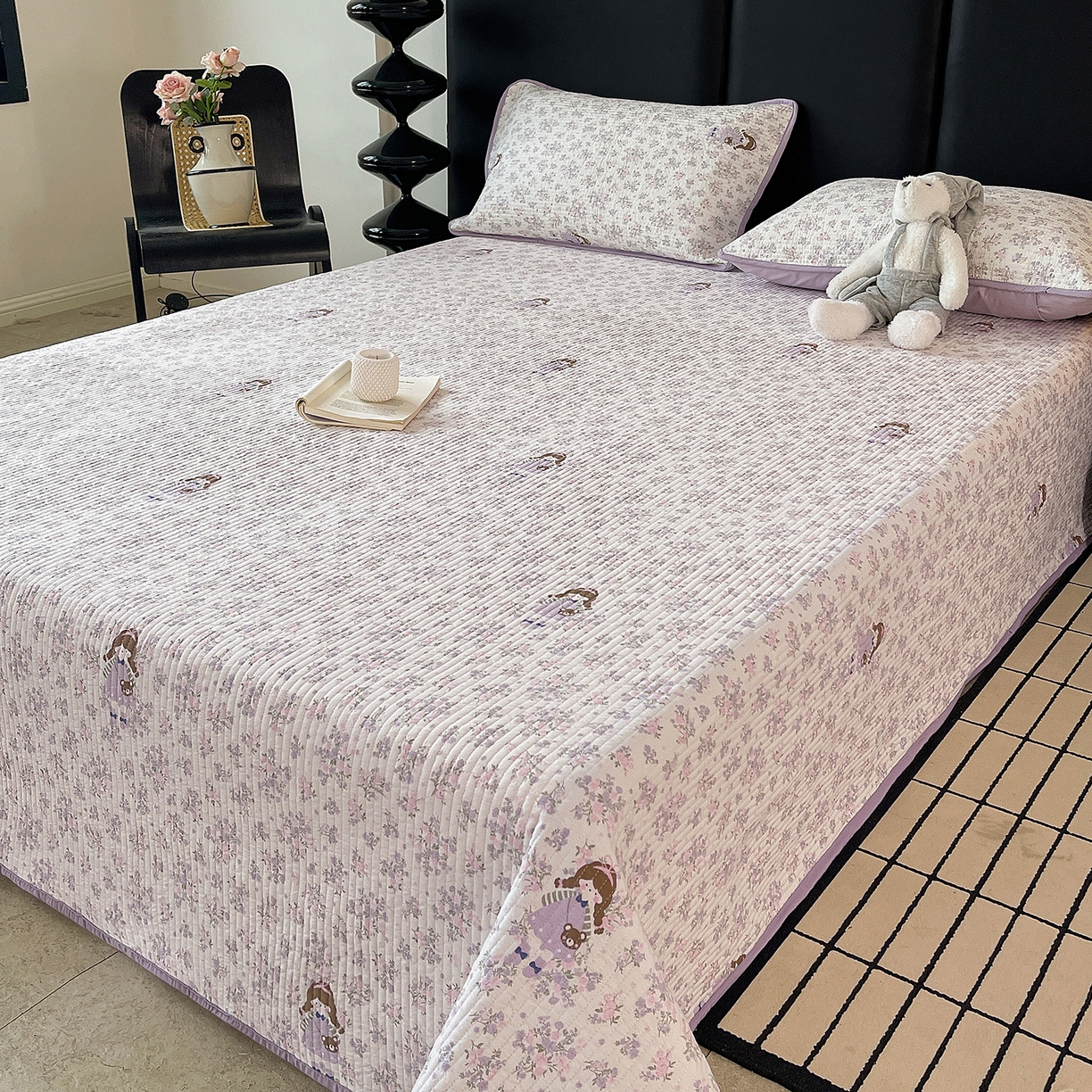 91家纺网 家纺一手货源 找家纺 金丝兔 2026新款复古碎花亲肤水洗棉单床盖仿棉夹棉床盖床盖三件套 童话